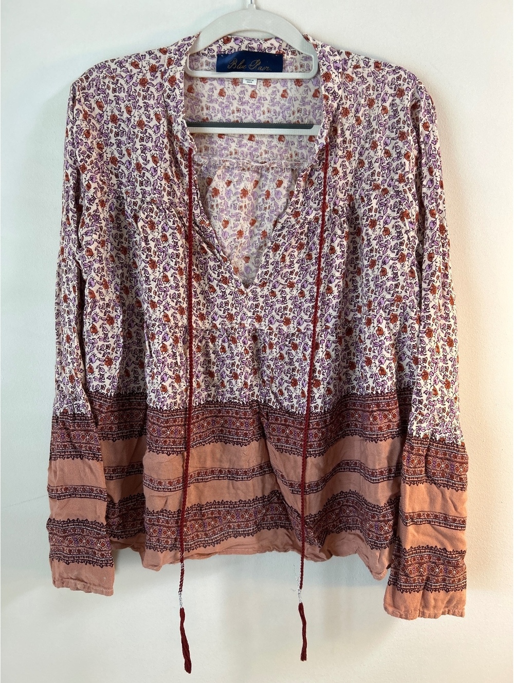 Blue Rain Women's Rayon Floral Print Boho Blouse Size Large